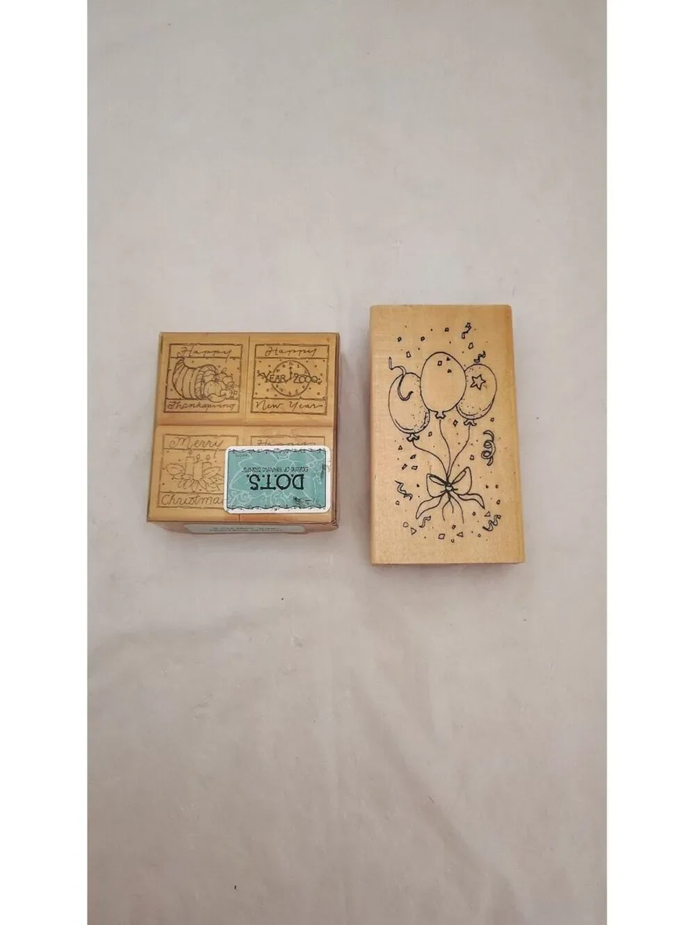 Vintage Wooden Rubber Stamp Lot Balloons Christmas Thanksgiving New Year 5 Pc